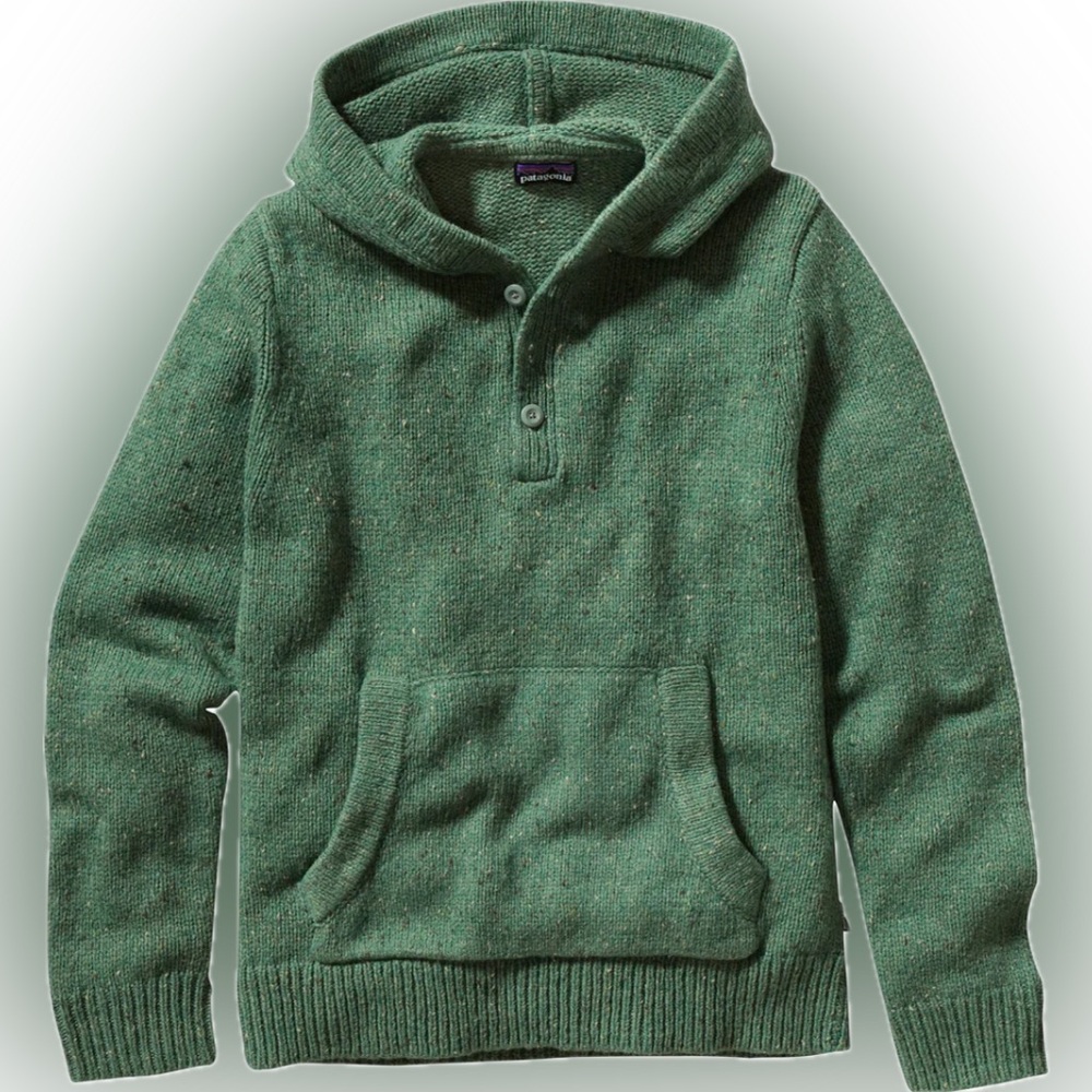 Patagonia Men’s Ranchito Merino Wool Hooded Sweater, Size L, Green, EUC